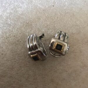 Silver and Gold Tone Earrings with Black Accents